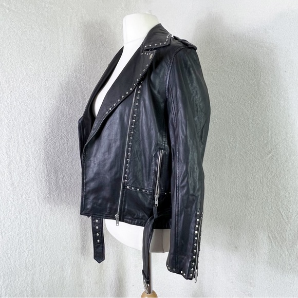 Religion Black Studded Soft Lamb Leather Biker Jacket UK Size 8 XS New - Picture 3 of 11
